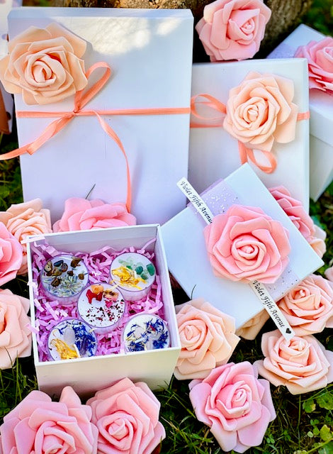 Mixed 5 Crystal Candle (with luxury pink roses gift box)